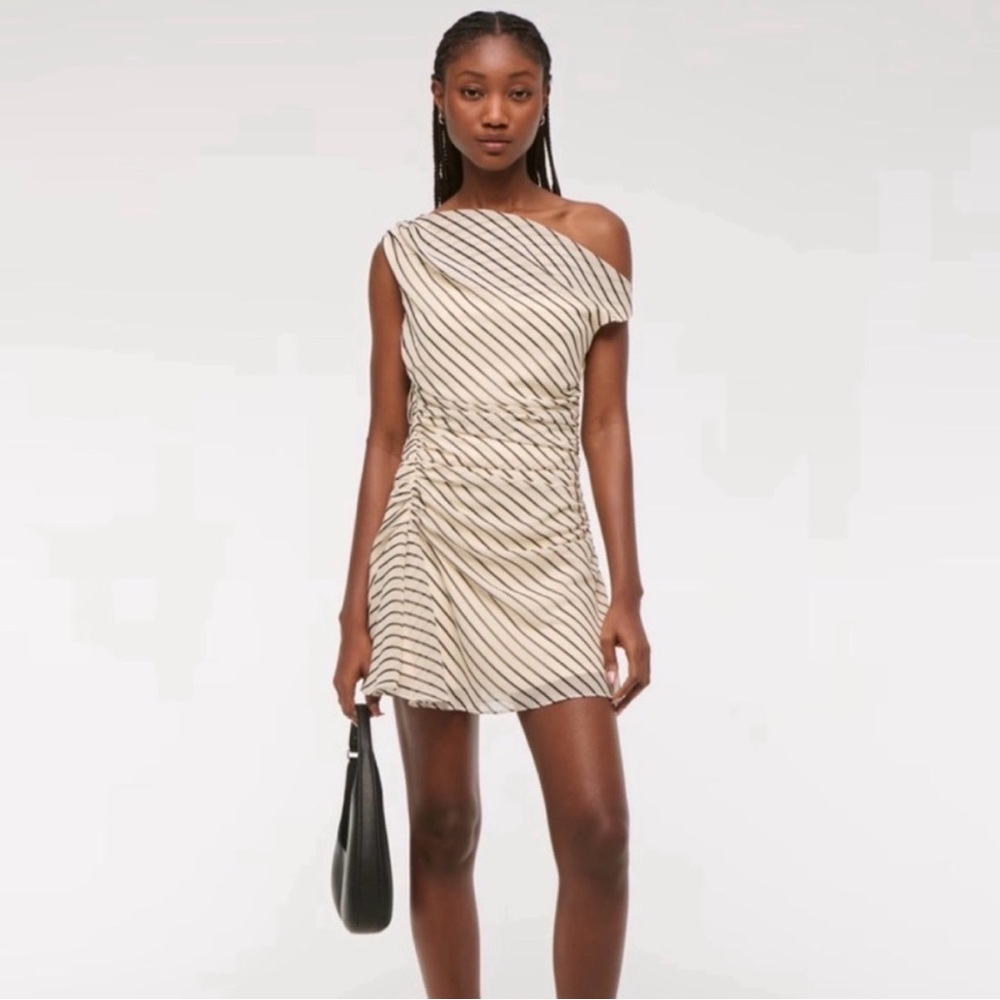 Abercrombie & Fitch One-Shoulder Cream Dress with Black Stripes
